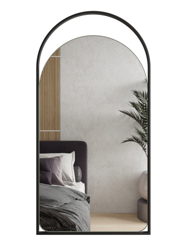 Дизайнерское арочное настенное зеркало Glass Memory Artful  в металлической раме черного цвета